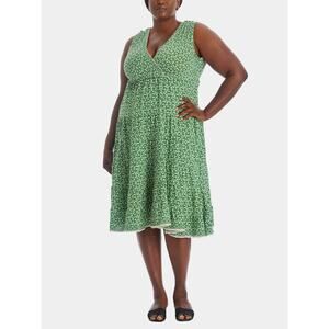 Max Studio Women's Textured Jersey Tiered Midi Dress in Cream Green Buds, 3X